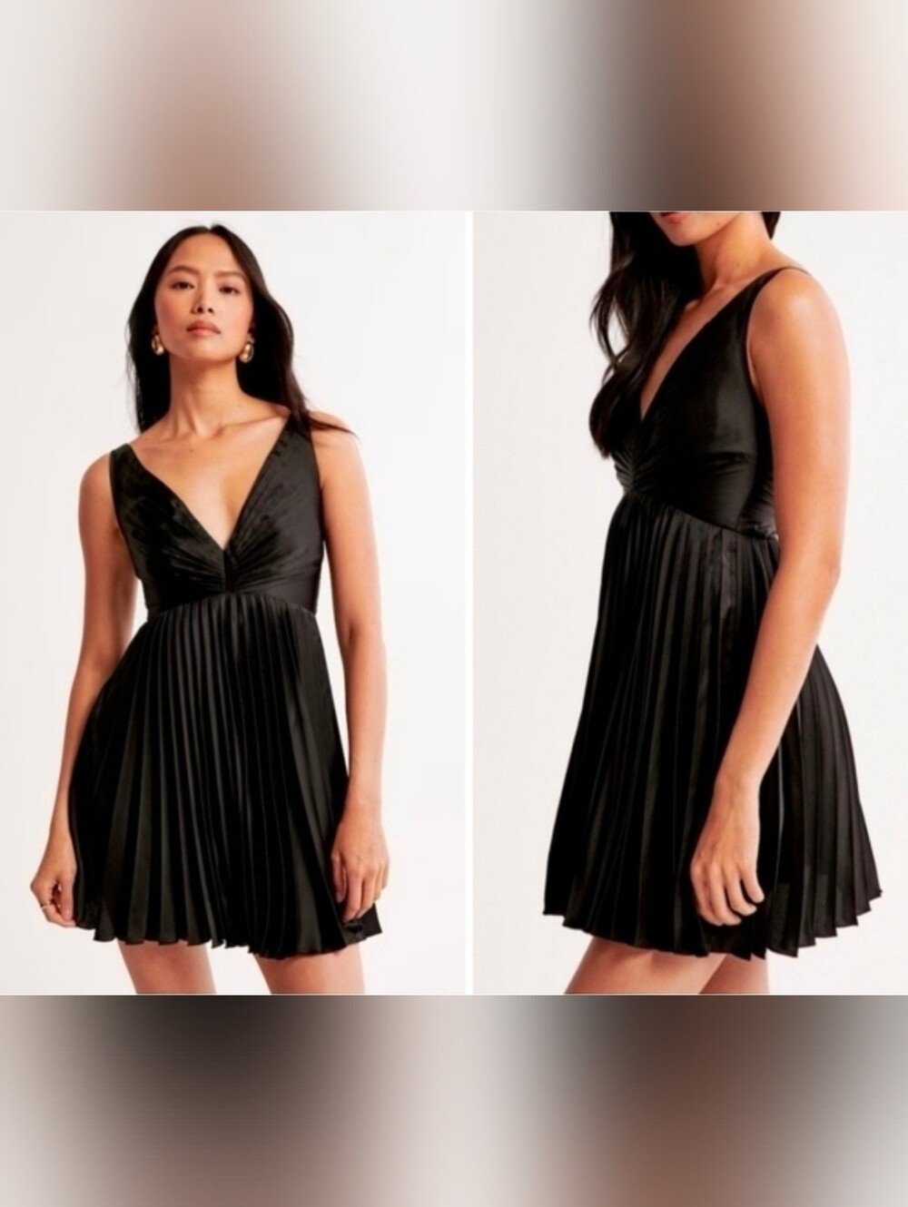 A&F Black Pleated Plunge Mini Dress